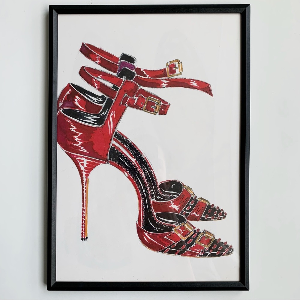 FRAMED Manolo Blahnik Shoe Illustration *PRINT*